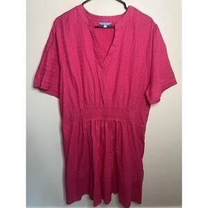 Draper James RSVP XXL 100% Cotton Pink Dress V Neck Short Sleeve Summer Barbie